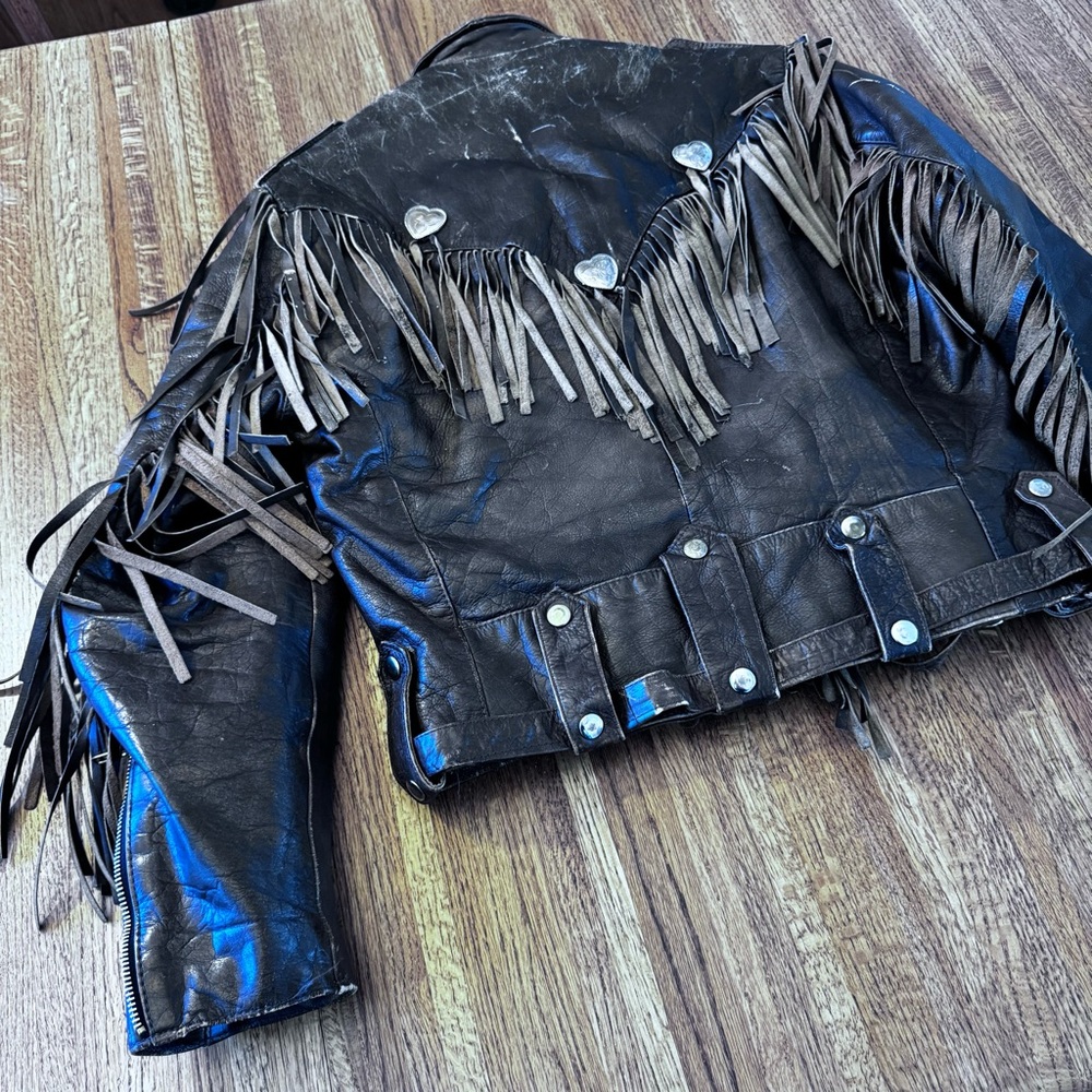 Rare Vintage Women’s (Fureal) Biker Style Fringe Dark Brown Leather Sz 40 - Picture 2 of 16